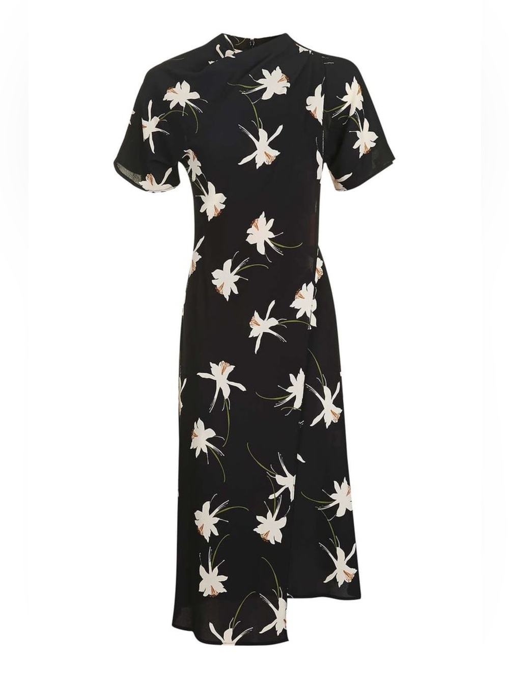 Topshop Black Midi Dress with White Floral Print